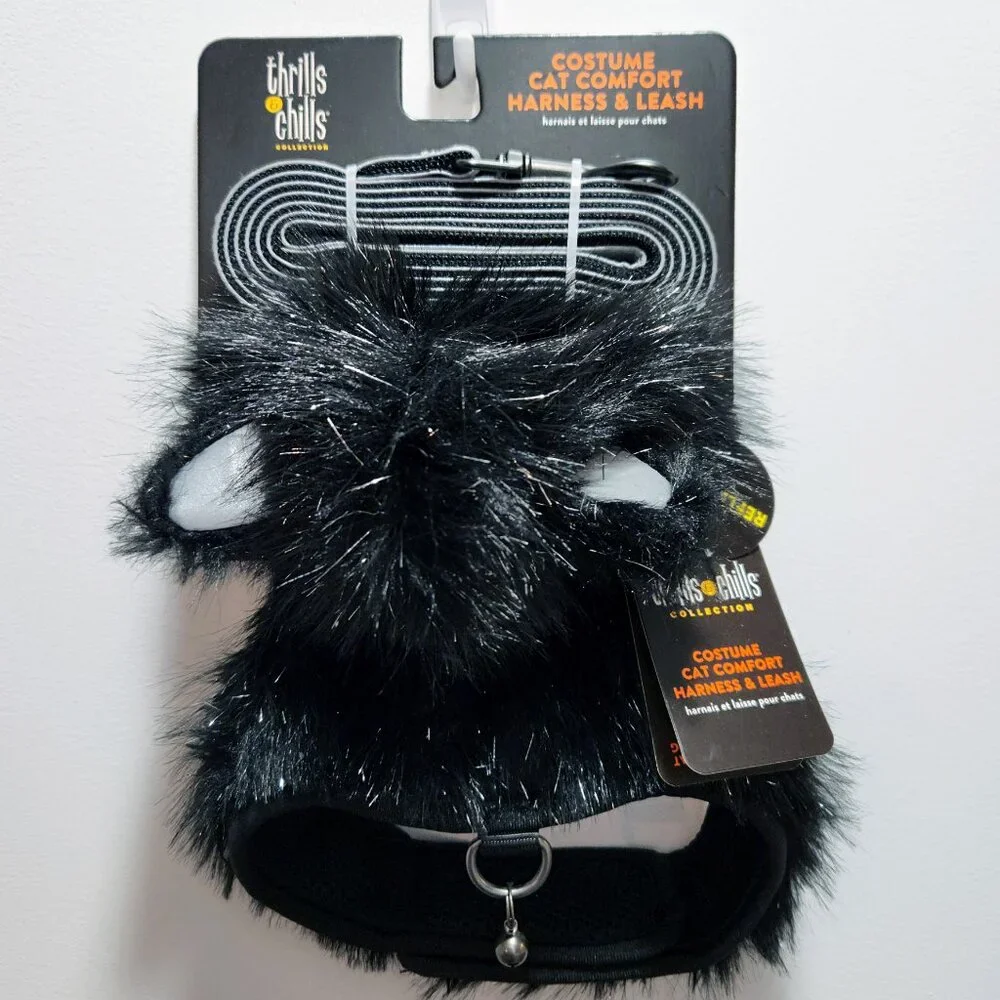 Thrills & Chills Cat Costume Comfort Harness & Leash, Black